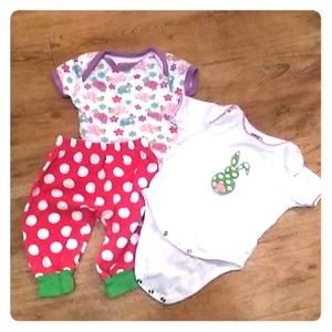 2 6-9 month onesies and a 6-9 month pants